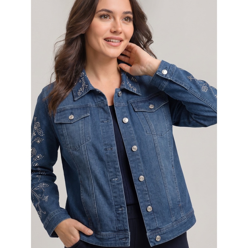 Breckenridge Denim Bedazzled Jean Jacket Petite L Read Description